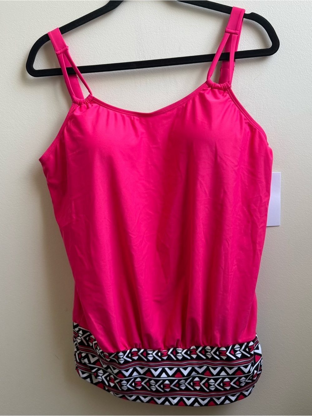 Nwt Meet Curve Loop Strap Blouson Tankini Top Pink Geometric Border Size L